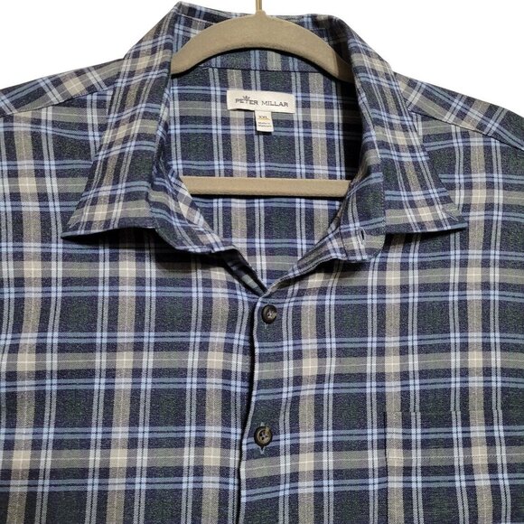Peter Millar Mens Blue‎ Plaid Button-Up Shirt XXL Cotton Preppy Career - Picture 5 of 7